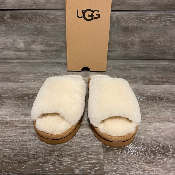UGG | Annia Peep Toe Sheepskin Slide Slippers Chestnut Cream NEW - Picture 3 of 8